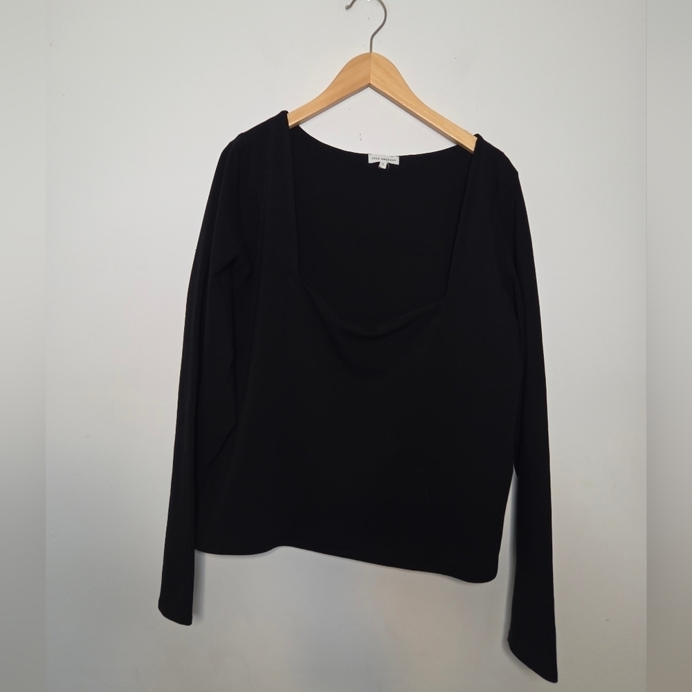 Good American Square Neck Black Long Sleeve Top Size 7